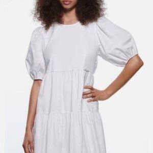 Zara White Poplin Puff Sleeve Dress Sz. M